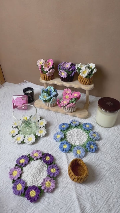 Handmade Crochet Flower Pot Coaster - Daisy