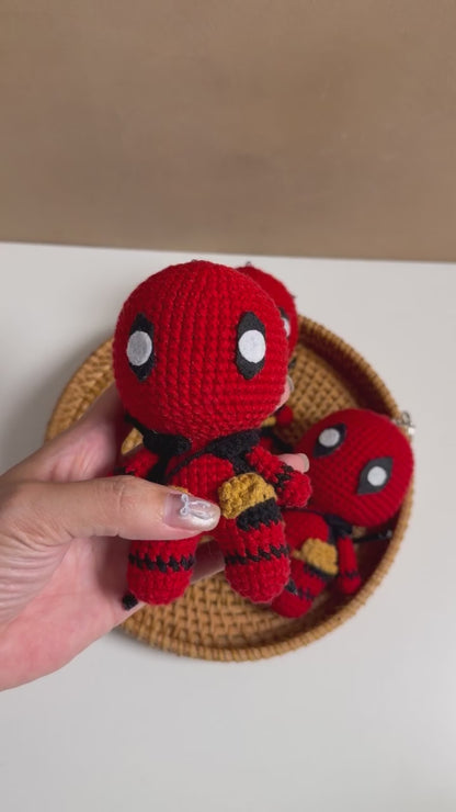Handmade Crochet Deadpool Superhero Keychain