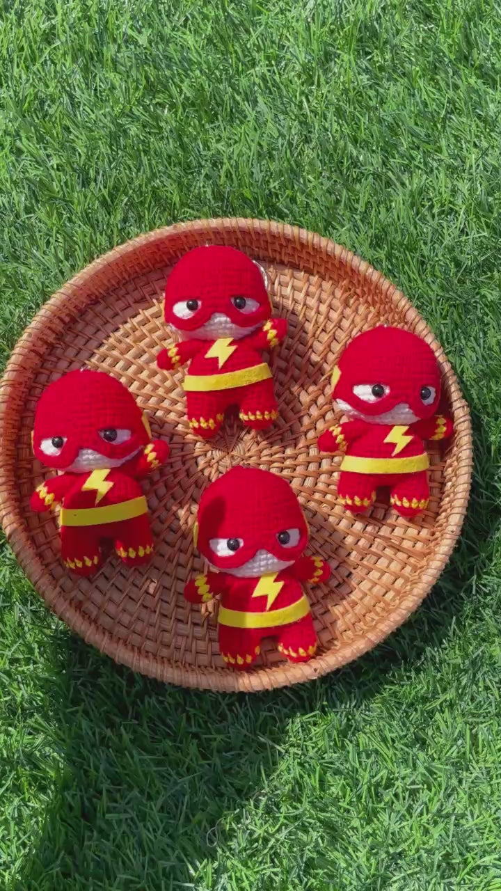 Handmade Crochet Flash Superhero Small Keychain