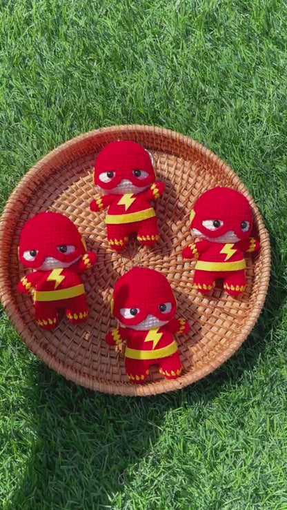 Handmade Crochet Flash Superhero Small Keychain
