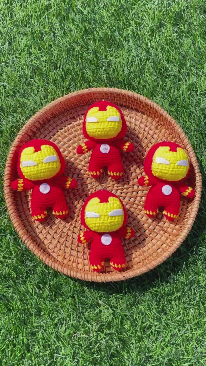 Handmade Crochet Ironman Superhero Small Keychain