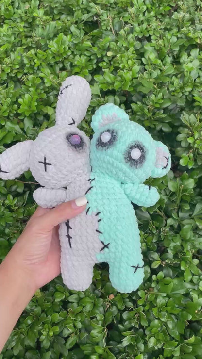 Handmade Crochet Halloween Bear Bunny 2 Head Plush