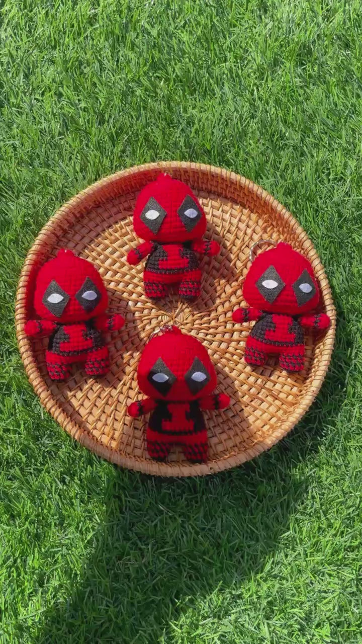 Handmade Crochet Deadpool Superhero Small Keychain