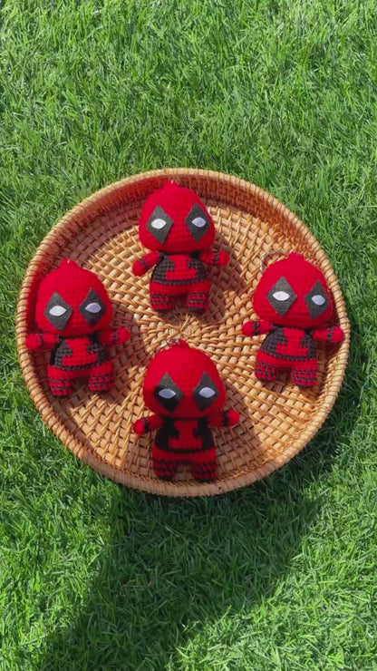 Handmade Crochet Deadpool Superhero Small Keychain