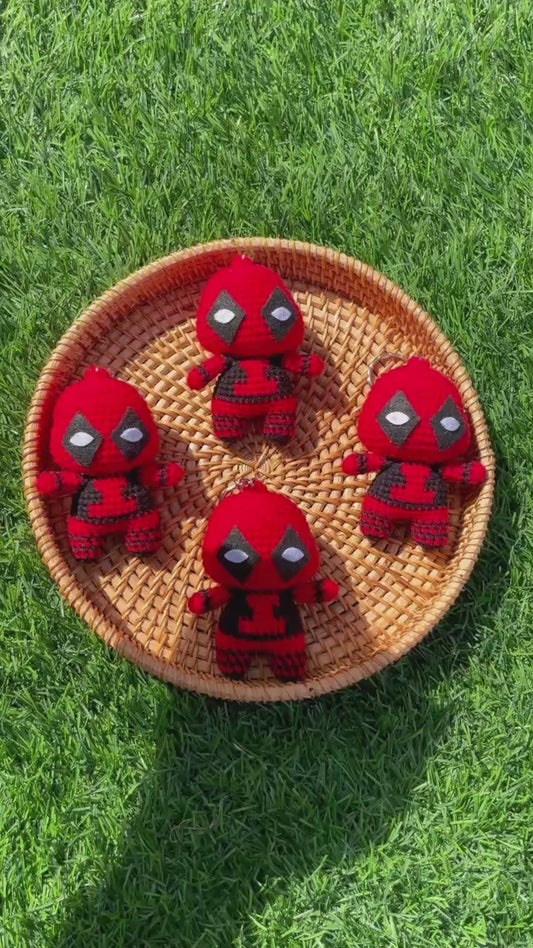 Handmade Crochet Deadpool Superhero Small Keychain
