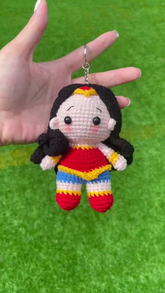 Handmade Crochet Wonder Woman Superhero Keychain