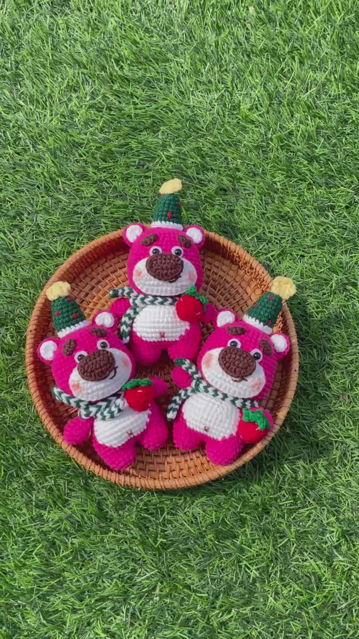 Handmade Crochet Christmas Lotso Plush Keychain