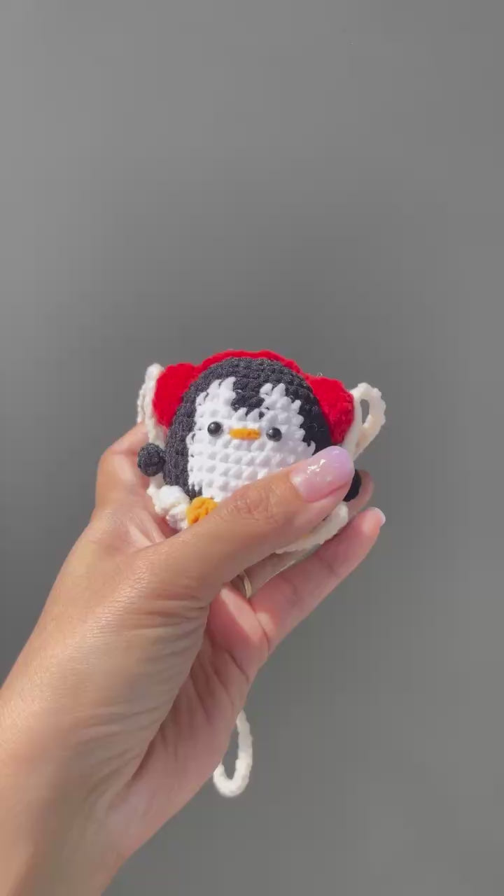 Handmade Crochet Christmas Penguin Car Hanging