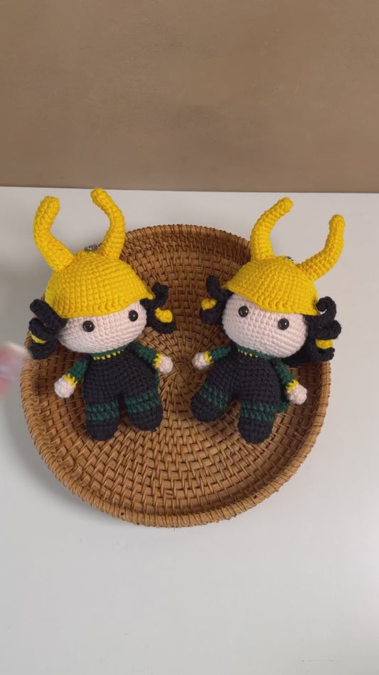 Handmade Crochet Loki Superhero Keychain