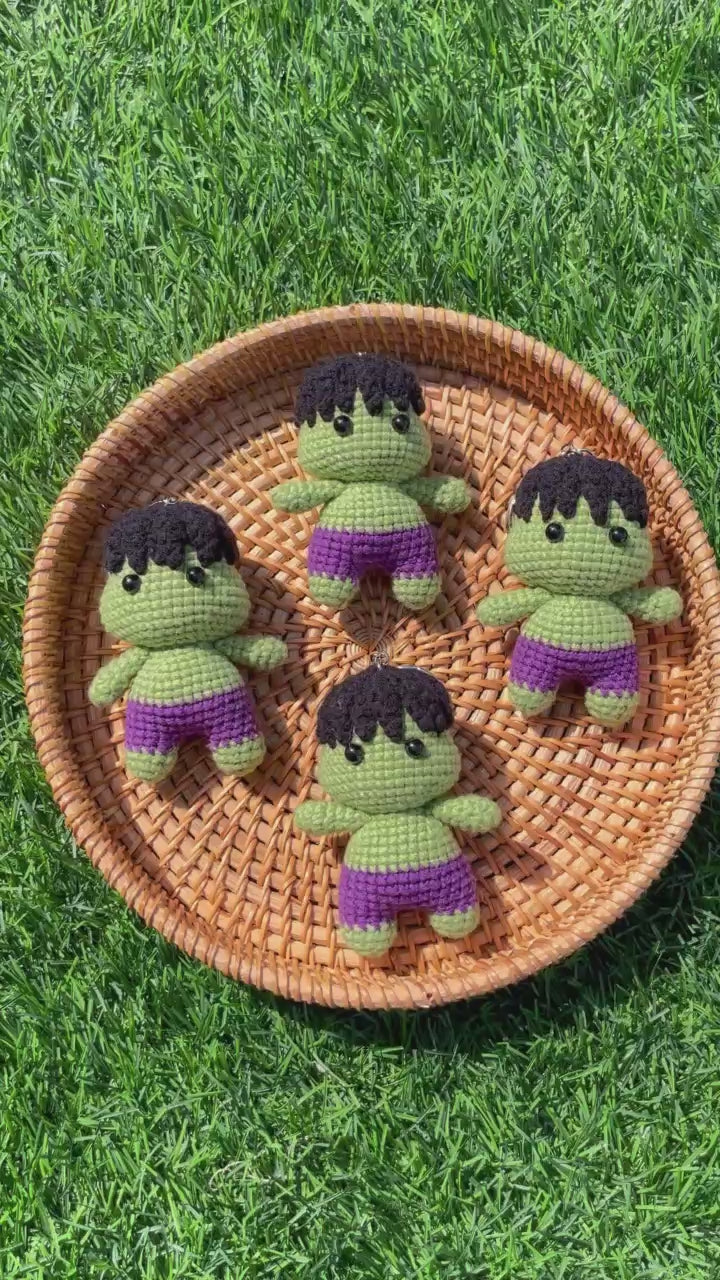Handmade Crochet Hulk Superhero Small Keychain