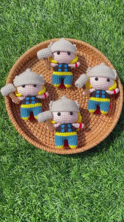 Handmade Crochet Thor Superhero Small Keychain