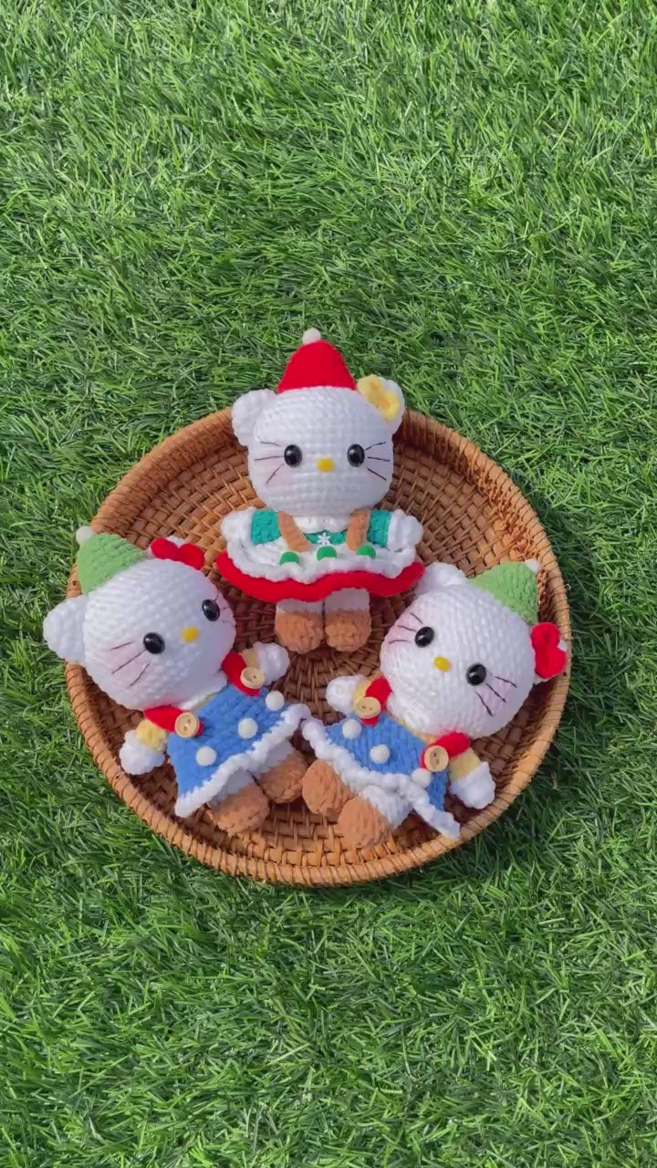 Handmade Crochet Christmas Hello Kitty Plush