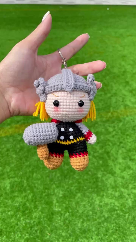 Handmade Crochet Thor Superhero Keychain
