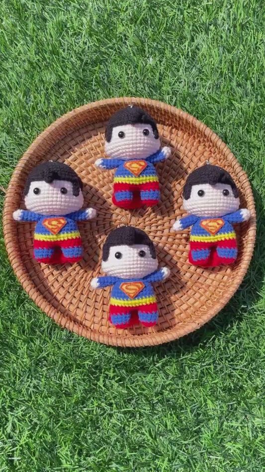 Handmade Crochet Superman Superhero Small Keychain