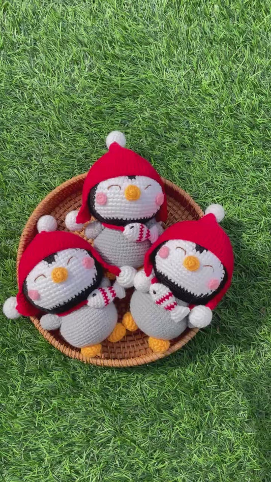 Handmade Crochet Christmas Penguin Plush