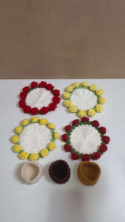 Handmade Crochet Flower Pot Coaster - Rose