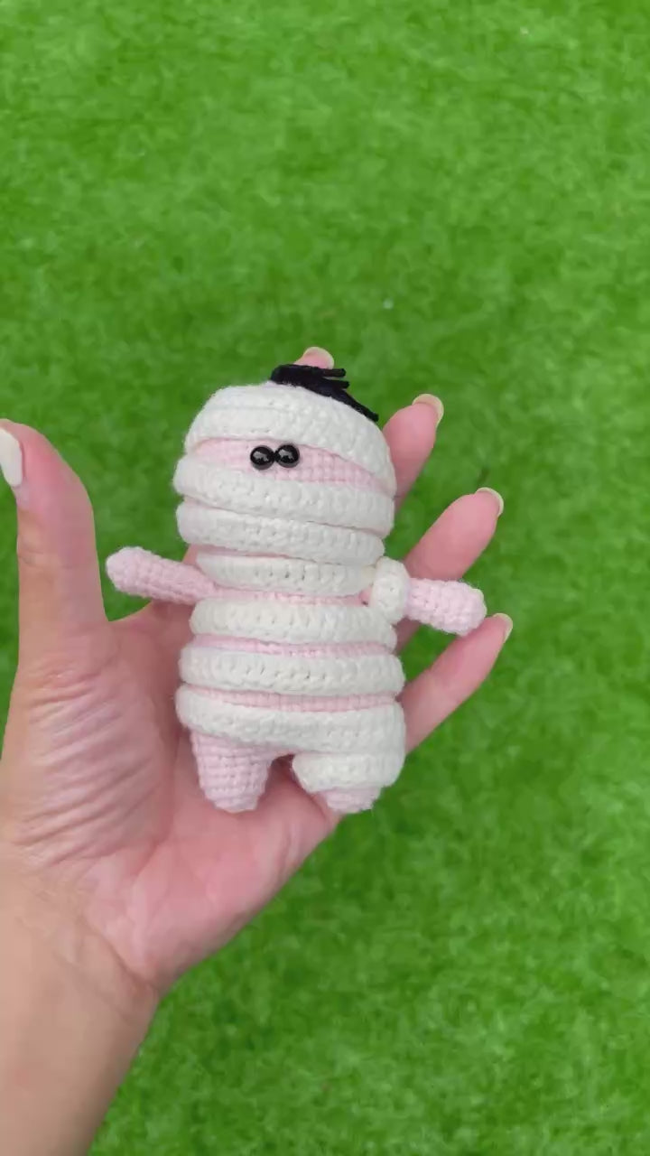 Handmade Crochet Spooky Halloween Mummy Doll Keychain