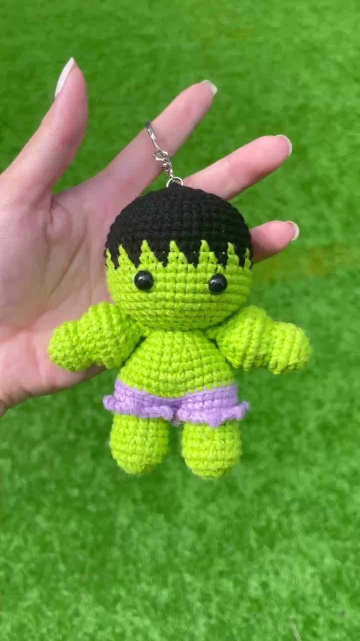Handmade Crochet Hulk Superhero Keychain