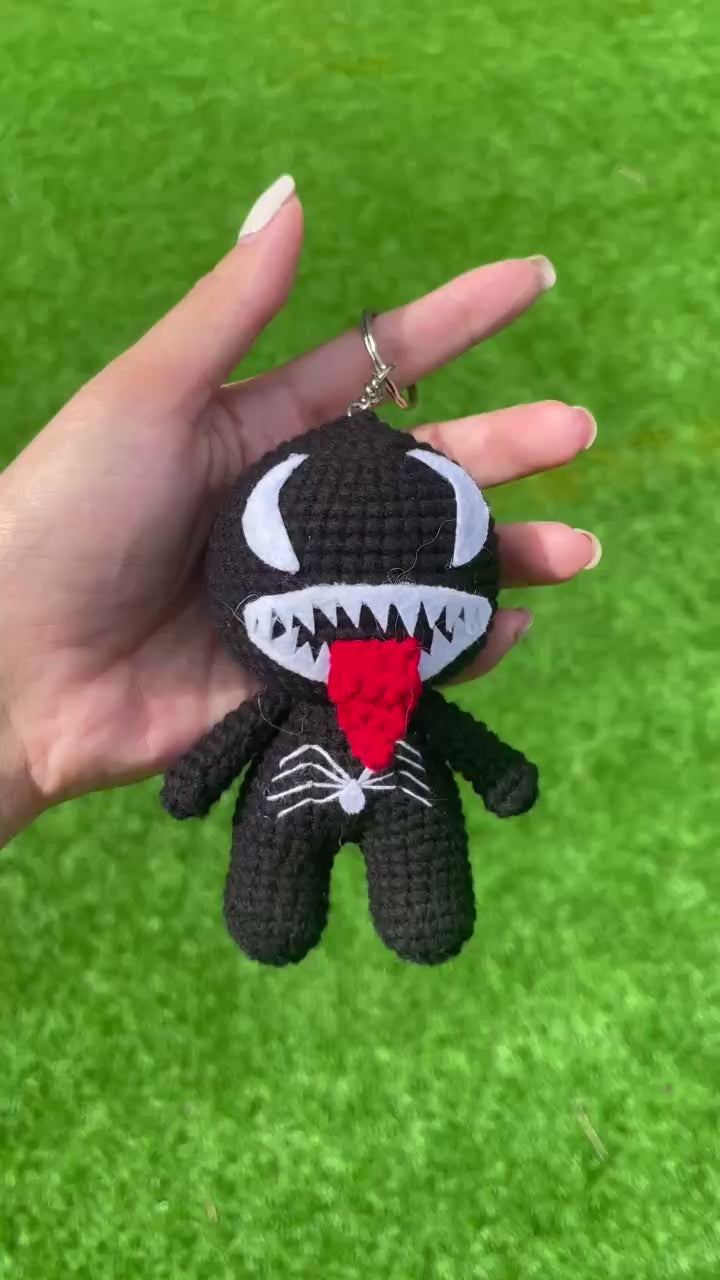Handmade Crochet Venom Superhero Keychain