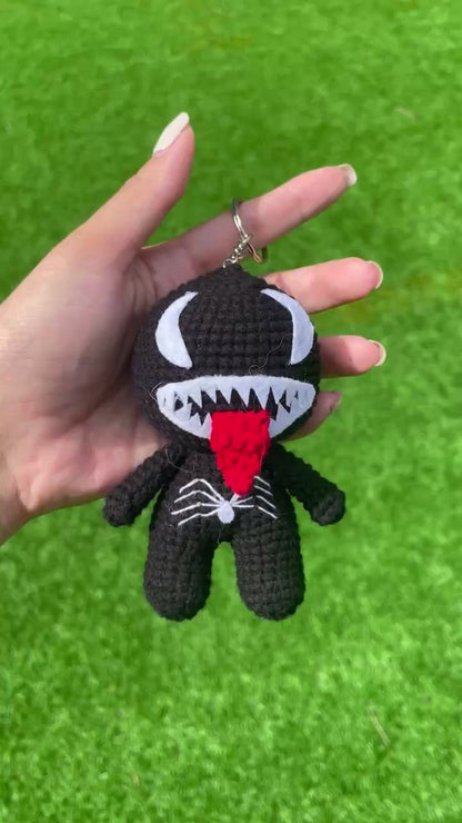 Handmade Crochet Venom Superhero Keychain