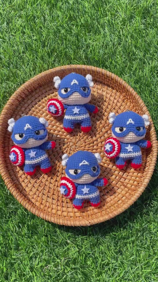 Handmade Crochet Captain America Superhero Small Keychain