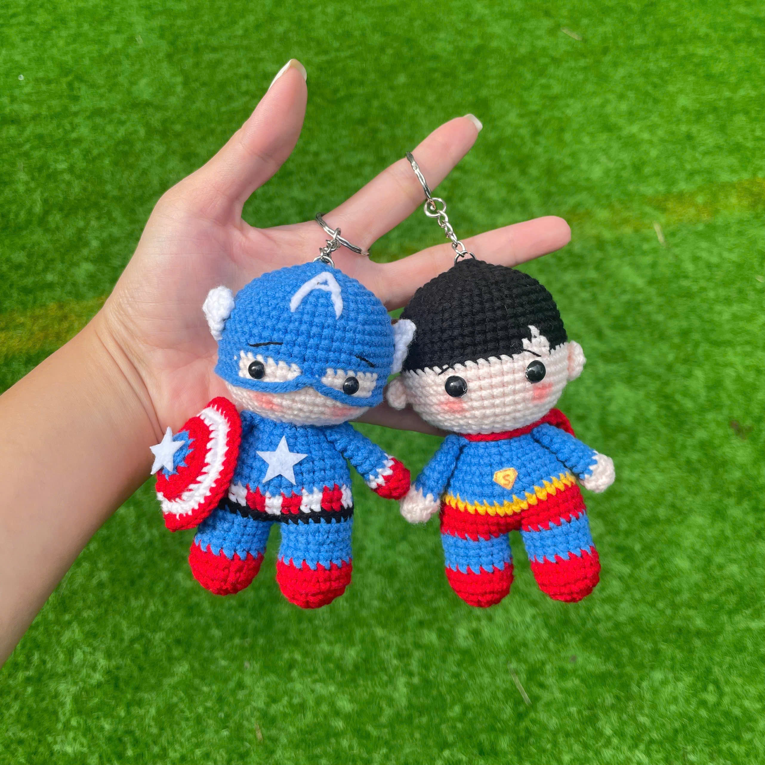 Handmade Crochet Captain America Superhero Keychain