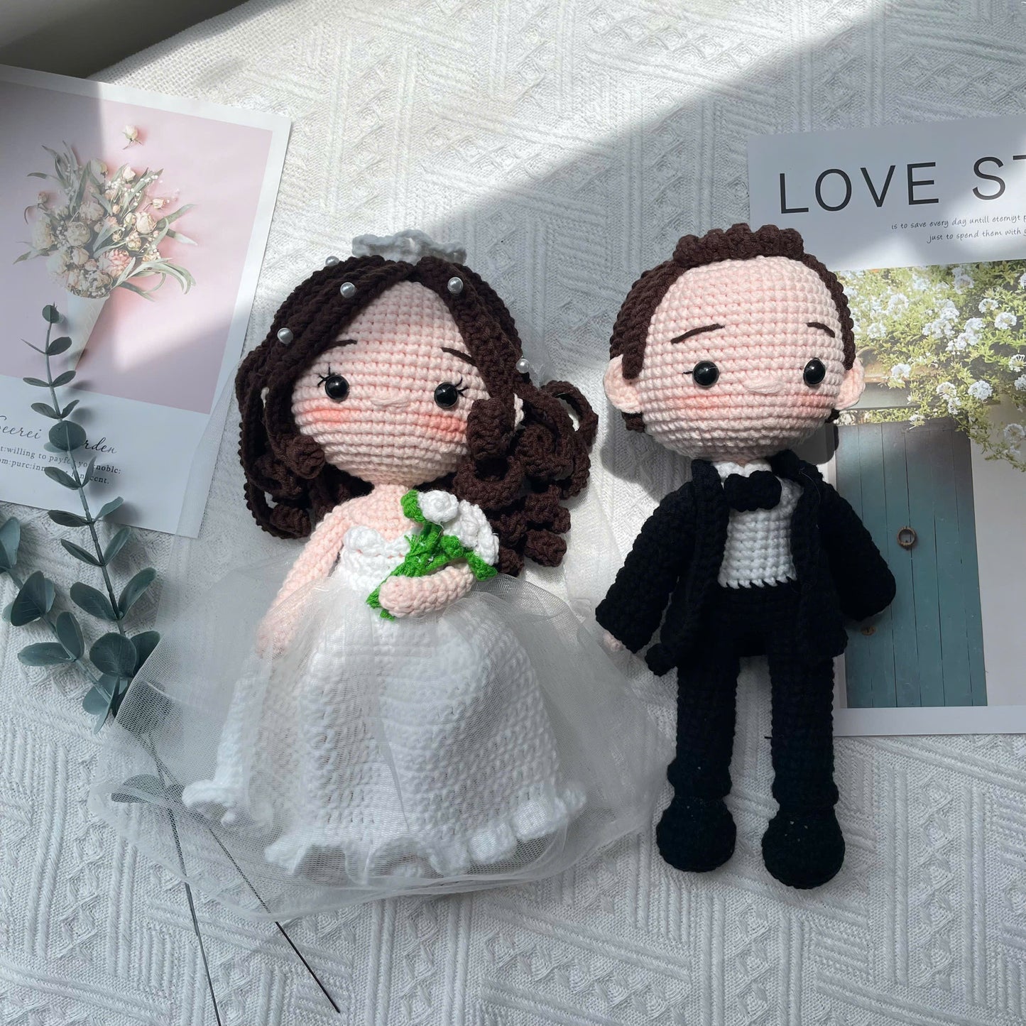 Handmade Crochet Wedding Couple - Bride and Groom Dolls