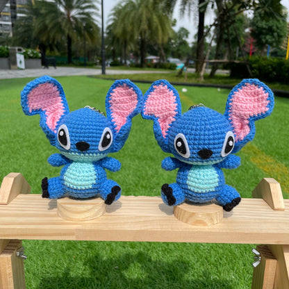 Handmade Crochet Stitch Keychain - Lilo & Stitch Charm