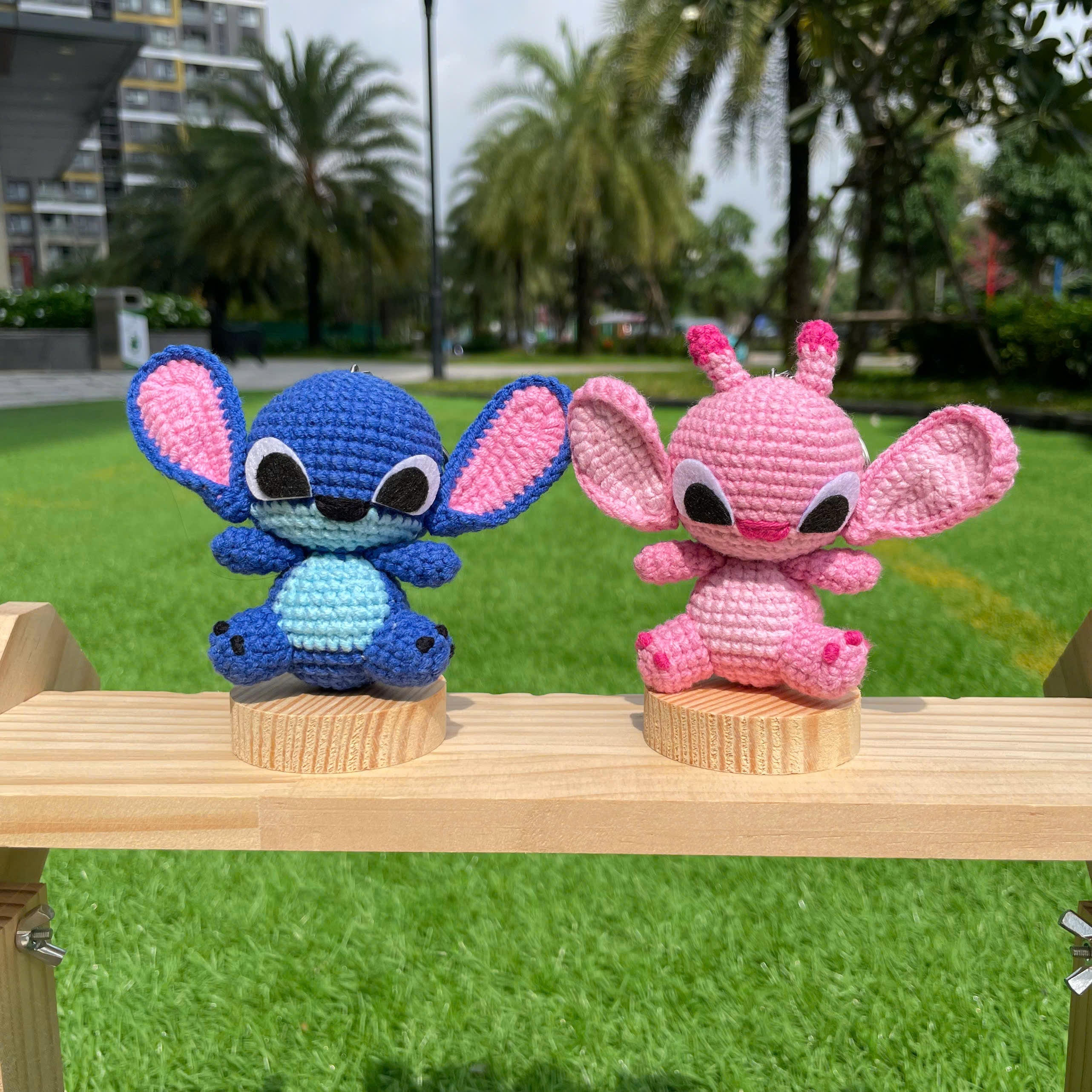 Handmade Crochet Stitch Keychain - Lilo & Stitch Charm