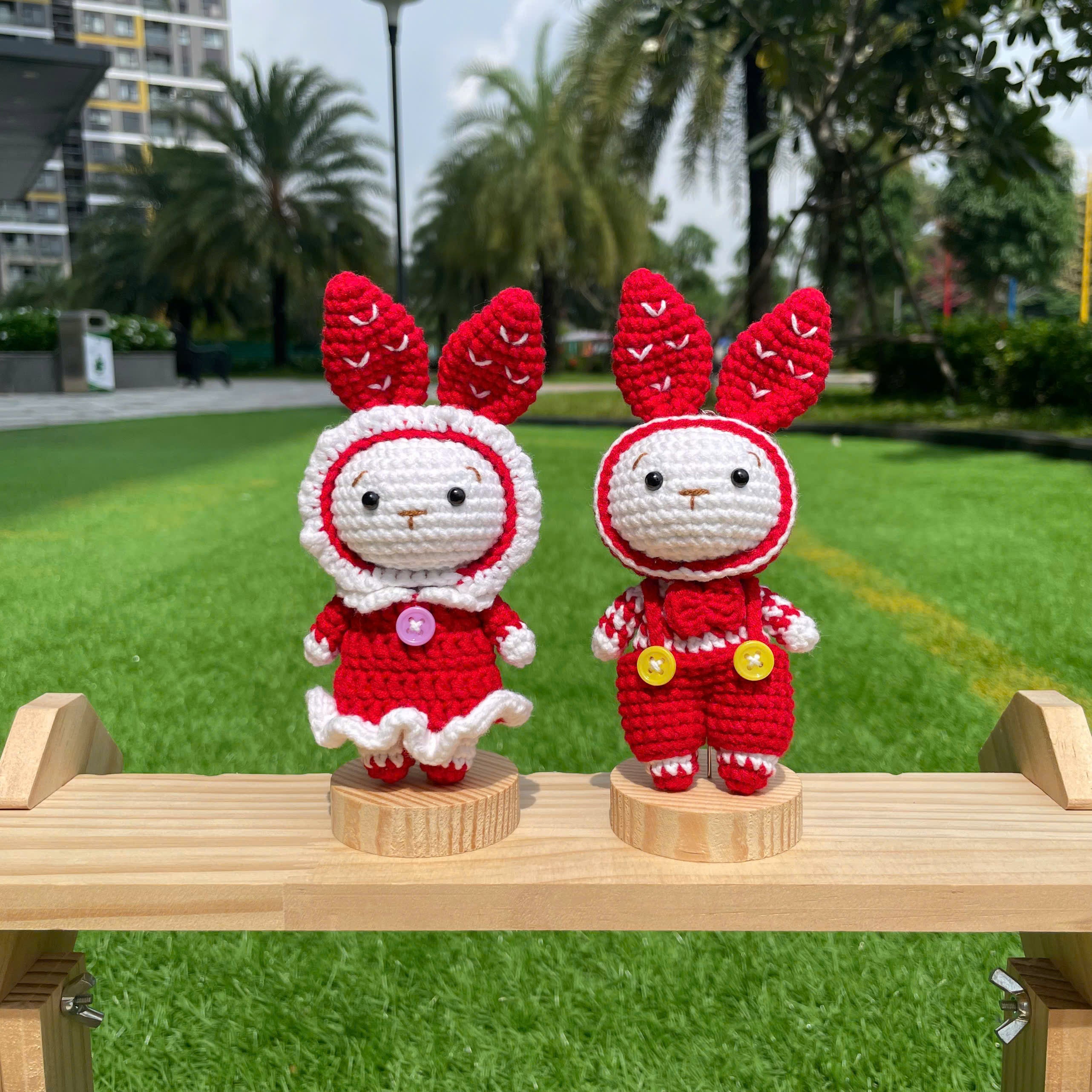 Handmade Crochet Bunny Couple Keychain