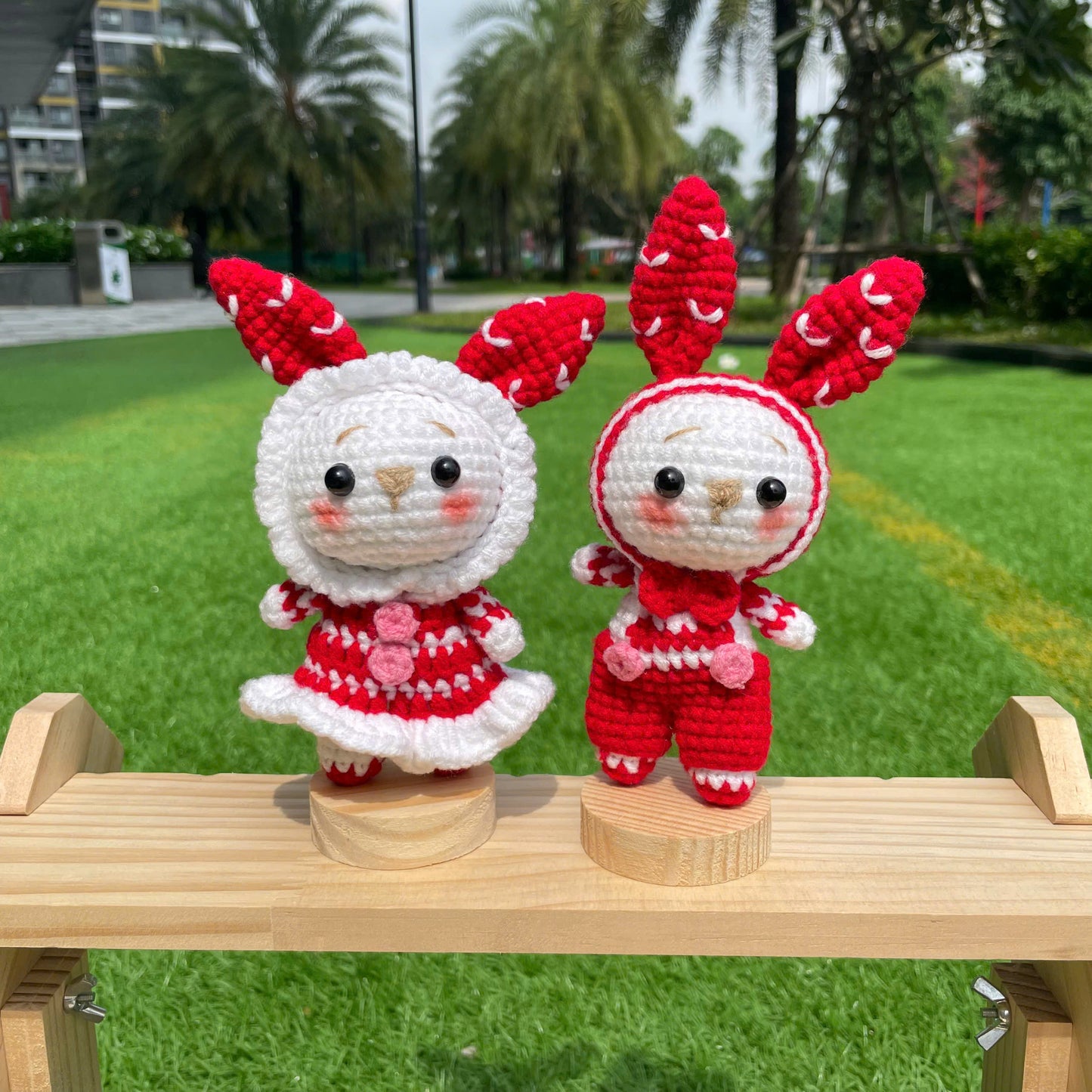 Handmade Crochet Bunny Couple Keychain