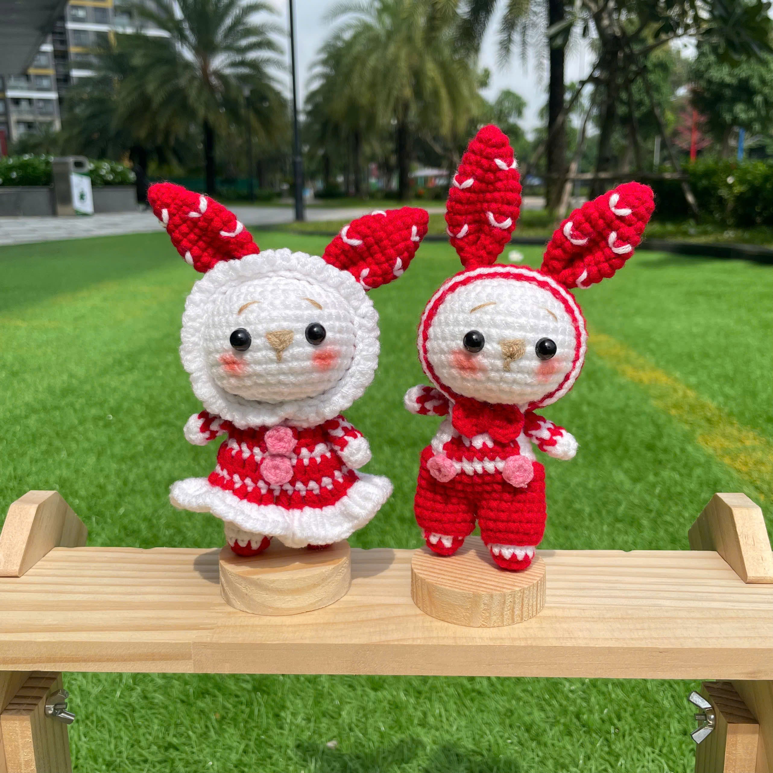 Handmade Crochet Bunny Couple Keychain