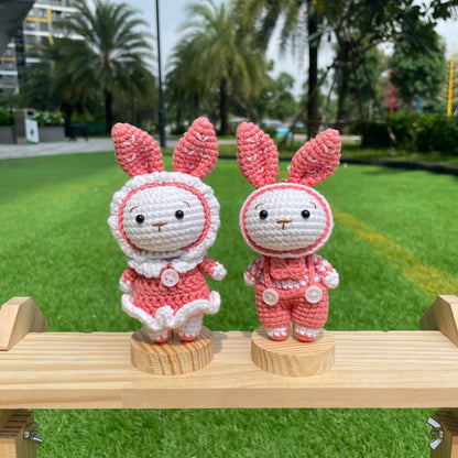 Handmade Crochet Bunny Couple Keychain