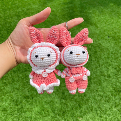 Handmade Crochet Bunny Couple Keychain