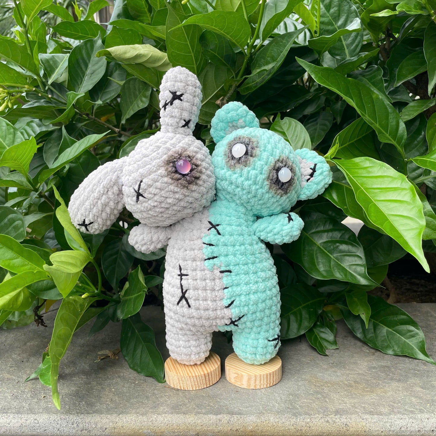 Handmade Crochet Halloween Bear Bunny 2 Head Plush