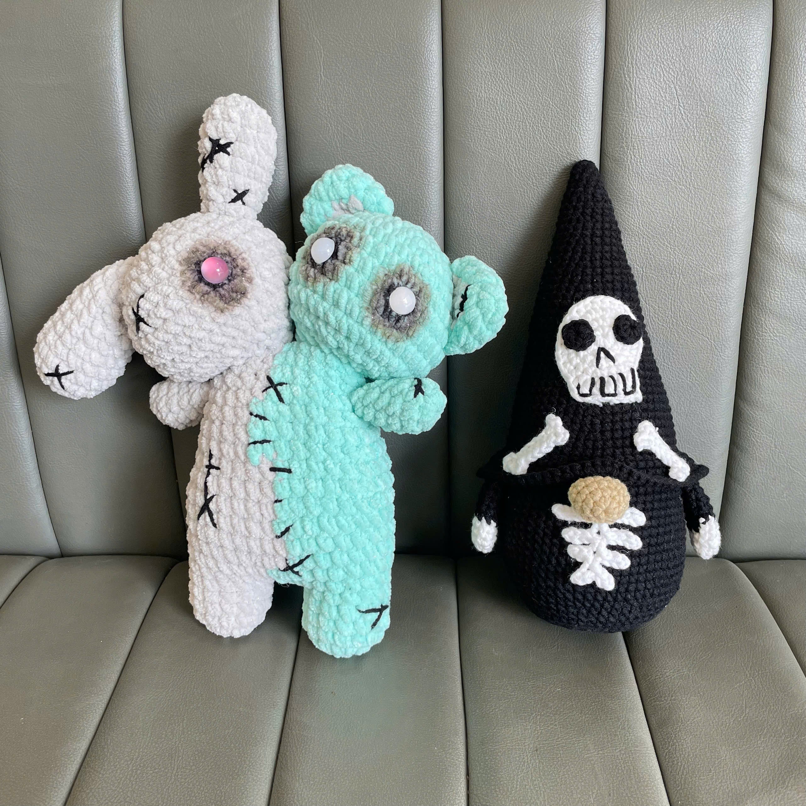 Handmade Crochet Halloween Bear Bunny 2 Head Plush