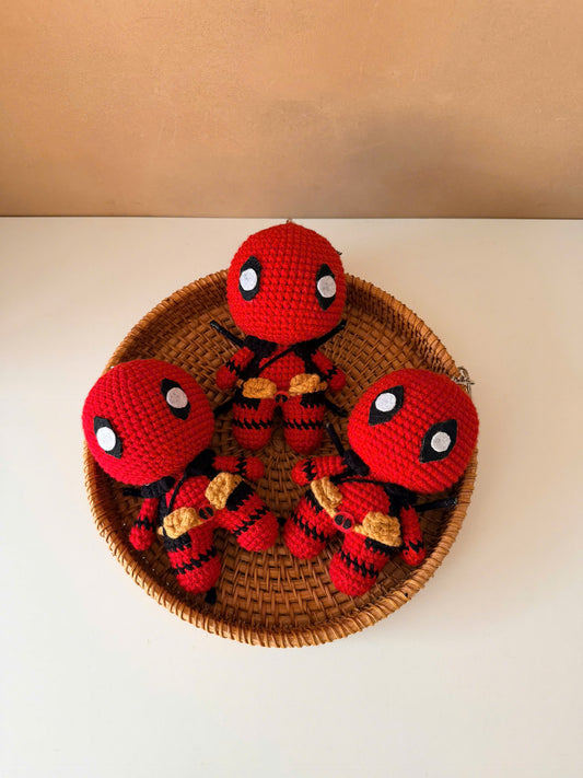 Handmade Crochet Deadpool Superhero Keychain