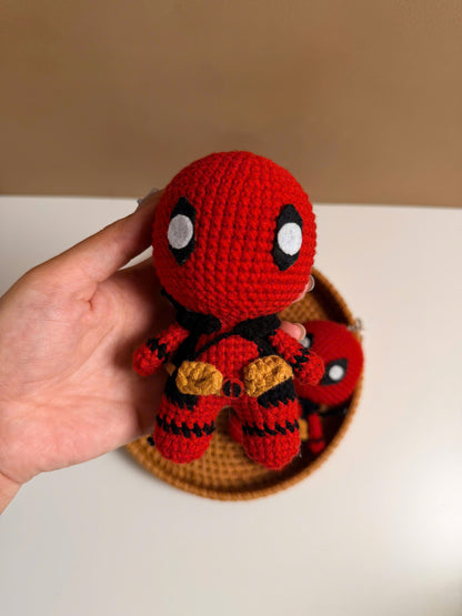 Handmade Crochet Deadpool Superhero Keychain