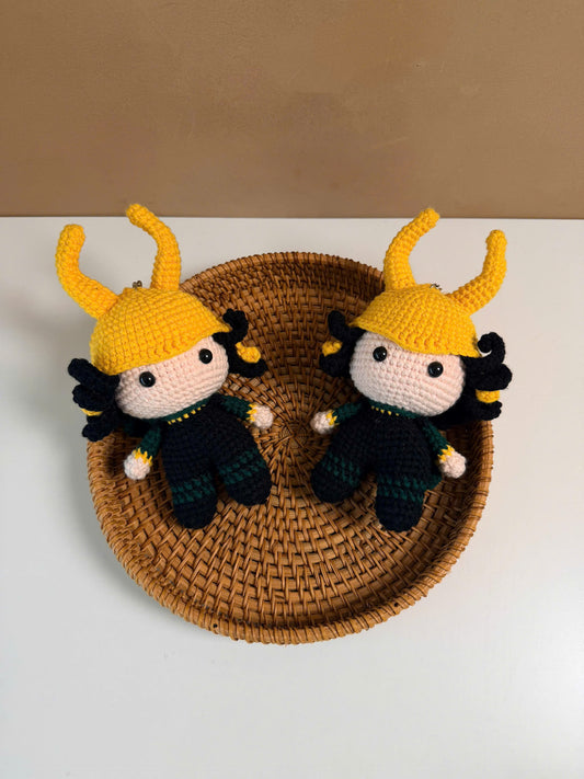 Handmade Crochet Loki Superhero Keychain