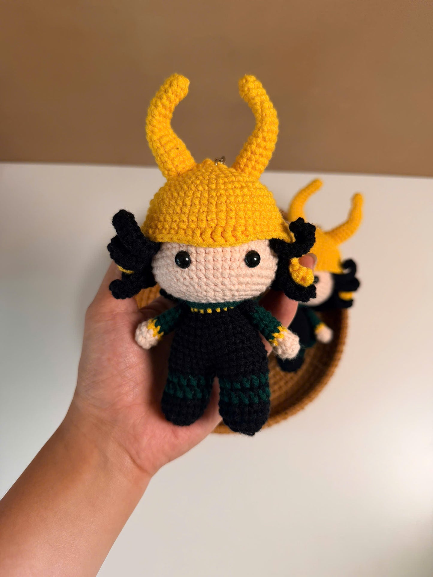 Handmade Crochet Loki Superhero Keychain