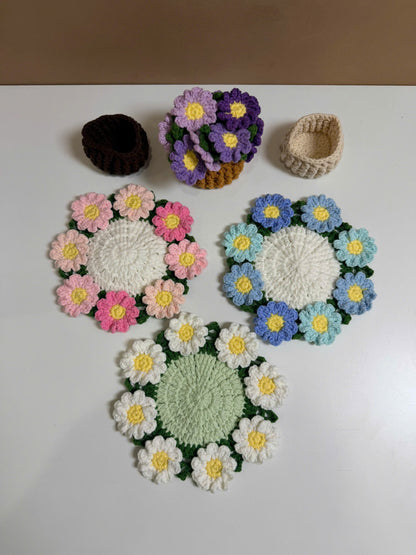 Handmade Crochet Flower Pot Coaster - Daisy