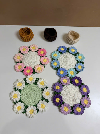 Handmade Crochet Flower Pot Coaster - Daisy