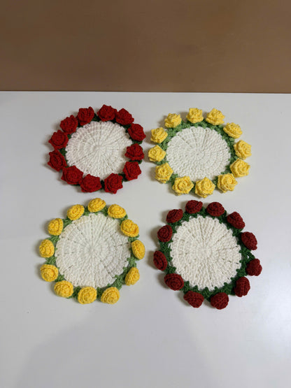 Handmade Crochet Flower Pot Coaster - Rose