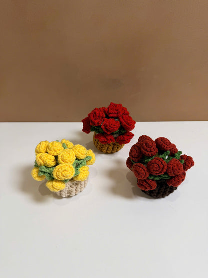 Handmade Crochet Flower Pot Coaster - Rose
