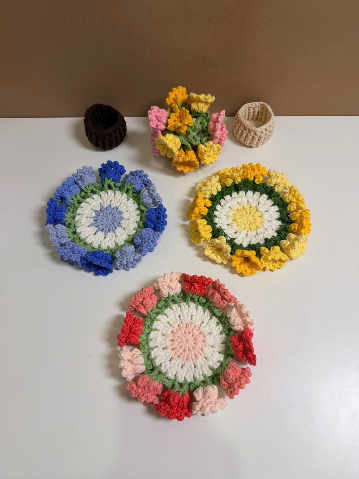 Handmade Crochet Flower Pot Coaster - Lily of the Valley
