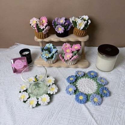 Handmade Crochet Flower Pot Coaster - Daisy