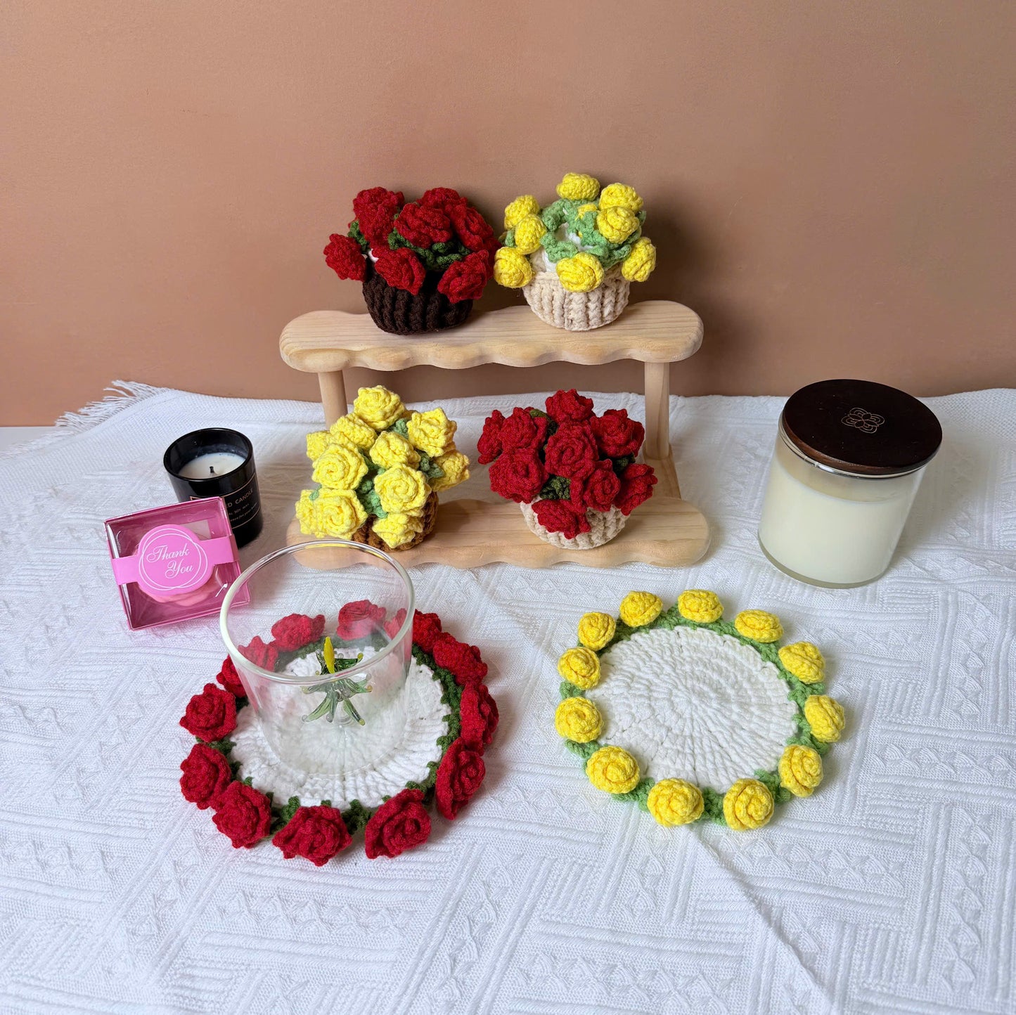 Handmade Crochet Flower Pot Coaster - Rose