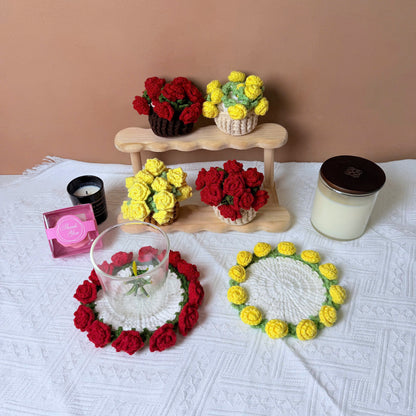Handmade Crochet Flower Pot Coaster - Rose